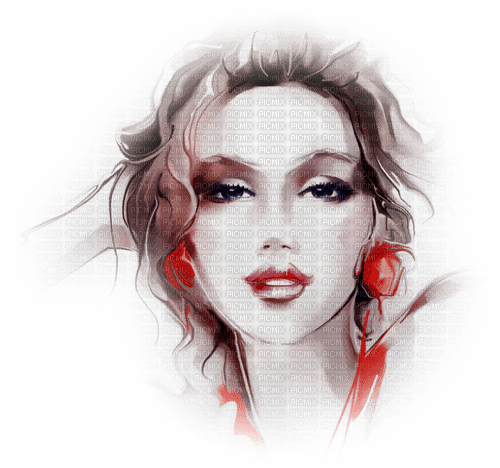 kikkapink red white art painting woman - PNG gratuit