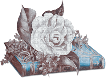soave deco vintage book flowers rose blue brown - 免费PNG