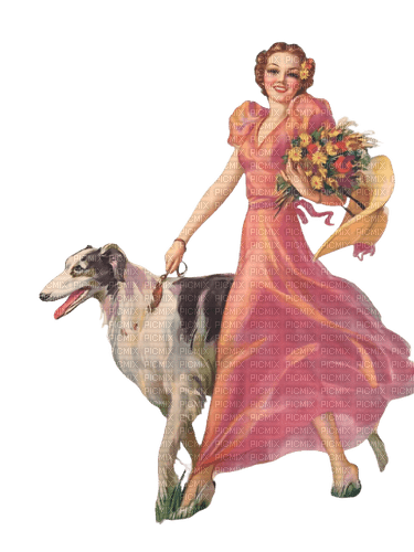 loly33 femme chien vintage - darmowe png