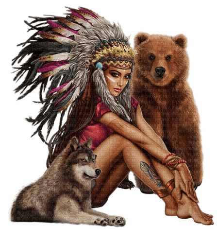 Indianern mit Bär und Wolf - png grátis