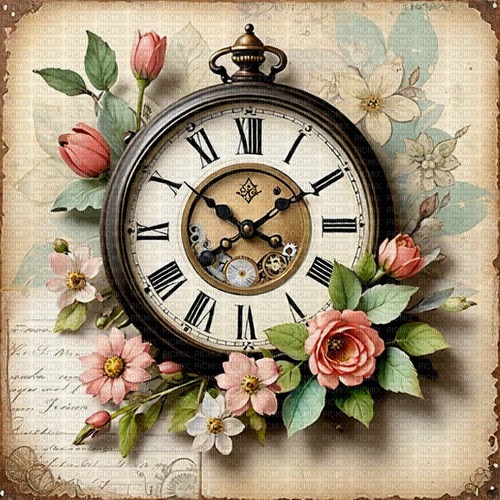 springtimes scrap vintage clock background - png gratis