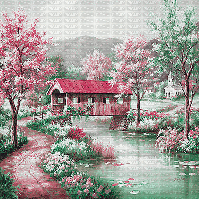 soave background animated house   pink green - GIF animé gratuit