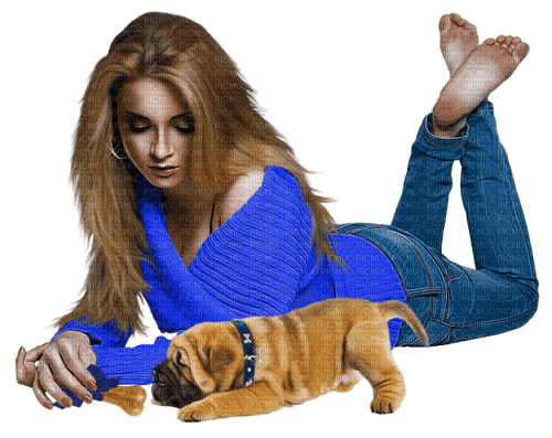 woman dog blue - PNG gratuit