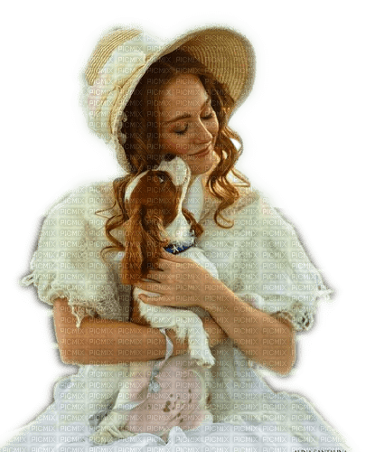Rena Vintage Woman Frau Dog Hund - 免费PNG