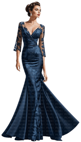 woman blue dress - PNG gratuit