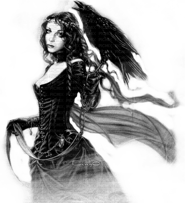 Y.A.M._Gothic woman raven black-white - png gratuito