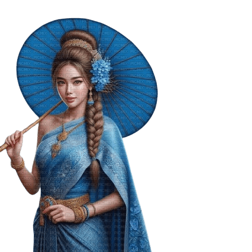 asian woman blue umbrella - фрее пнг