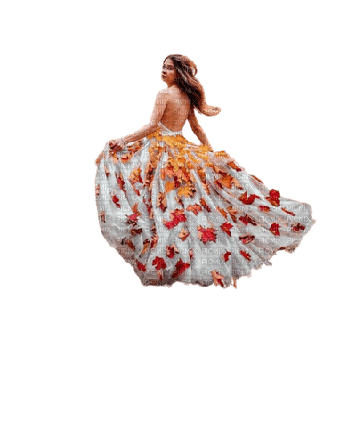 kikkapink autumn woman fantasy white dress - 免费PNG