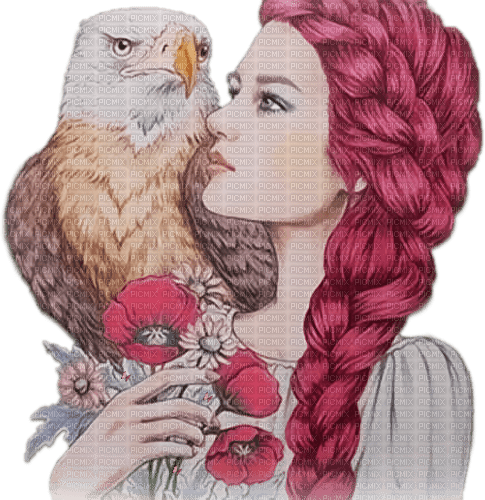 soave woman fantasy bird flowers pink brown - PNG gratuit