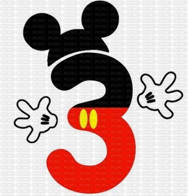 image encre numéro 3 bon anniversaire Mickey Disney edited by me - bezmaksas png