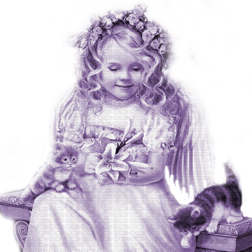 Y.A.M._Fantasy girl angel cats purple - Free PNG