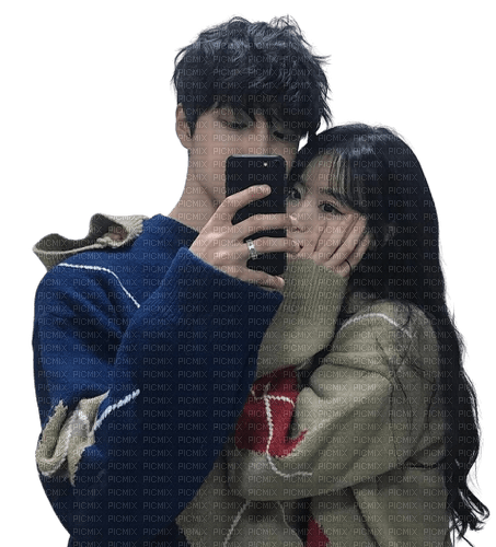 Korean couple autumn - darmowe png