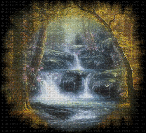 Background - forest - waterfall - Free animated GIF