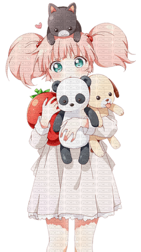 ✶ Anime Girl {by Merishy} ✶, anime , manga , cartoon , girl , child , plush  , animal , pink , cat , dog , panda , fruit , stawberry - Free PNG - PicMix