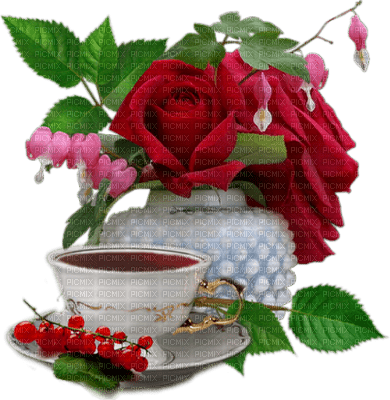 cup tea vase flowers rose roses kikkapink deco - kostenlos png