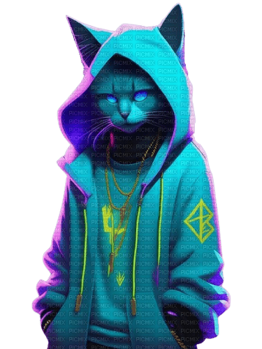 neon blue cat - PNG gratuit