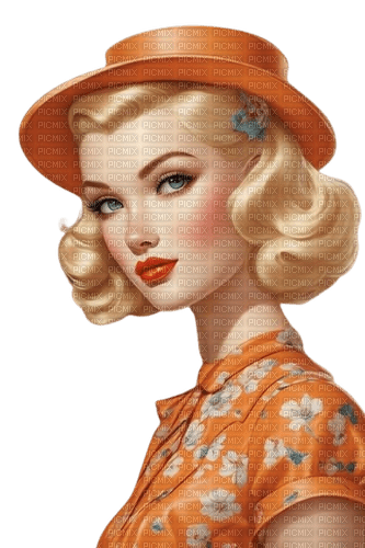 vintage woman orange - ücretsiz png