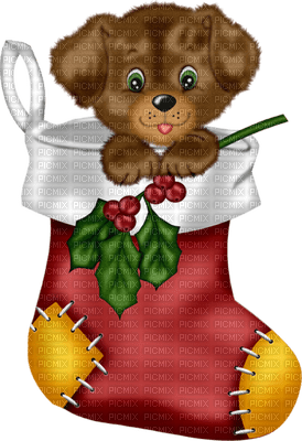 Kaz_Creations Christmas Deco Stocking With Dog Pup - Free PNG