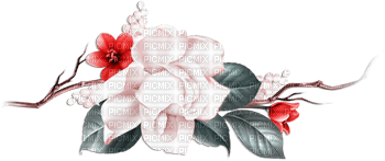 soave deco branch flowers rose pink teal - PNG gratuit