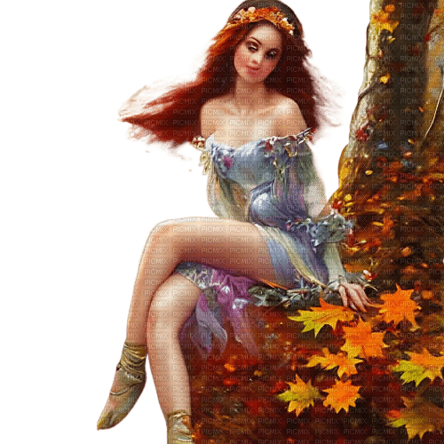 kikkapink autumn woman fantasy tree - 無料png
