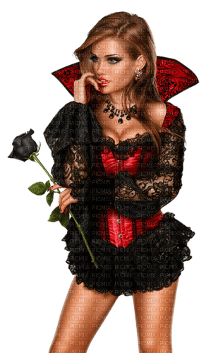 mujer con rosa negra - png ฟรี