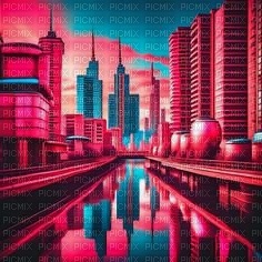 city background pink blue - 免费PNG