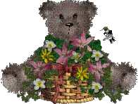 Teddy Bear & Hummingbird Basket of Flowers - Free animated GIF