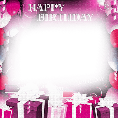 soave frame birthday gift box  balloon pink purple - Free PNG