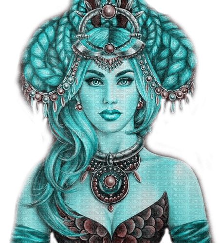 Y.A.M._Fantasy woman girl blue - PNG gratuit