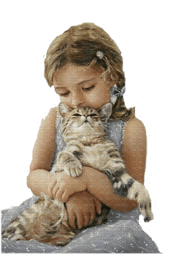 Petite fille avec son chat - безплатен png
