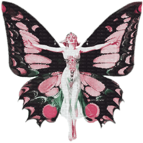 soave woman vintage butterfly animated pink green - Бесплатни анимирани ГИФ