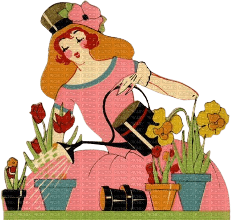 woman watering flowers - ilmainen png