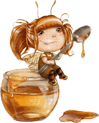 bee child fantasy honey pot glass tube cartoon girl enfant bebe deco - besplatni png
