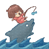 girl dolphin sea summer - Безплатен анимиран GIF