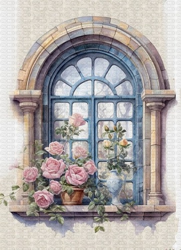 flowers in front of the window - gratis png