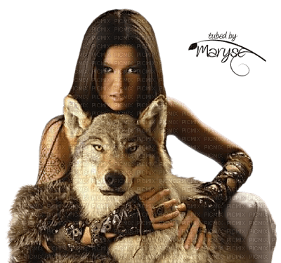 woman and wolf - ücretsiz png