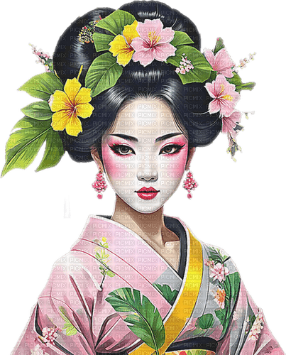♡§m3§♡ spring Japanese geisha yellow image - nemokama png