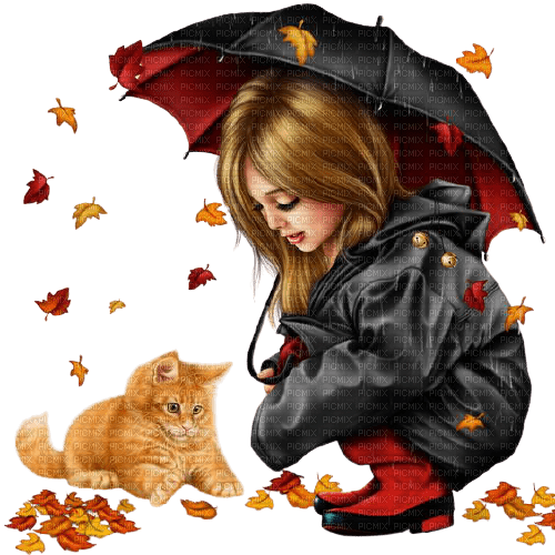 VanessaVallo _crea-  girl with cat in fall - 免费PNG