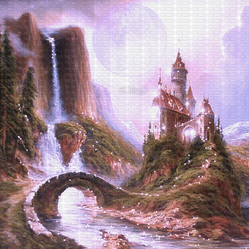 Y.A.M._Fantasy landscape castle background - Darmowy animowany GIF