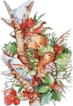 soave deco vintage winter christmas branch bird - Free PNG
