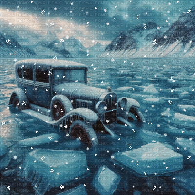 Old Car stuck in Ice - Ilmainen animoitu GIF