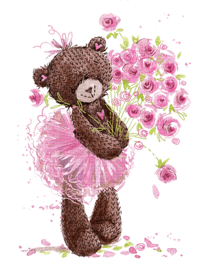 teddy bear pink spring flower fleur fleurs deco tube  mignon toy - PNG gratuit