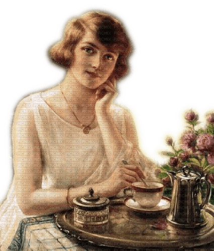 Rena Lady Woman Frau Vintage Teatime - безплатен png