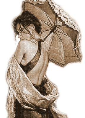 Y.A.M._Vintage retro Lady umbrella sepia - gratis png