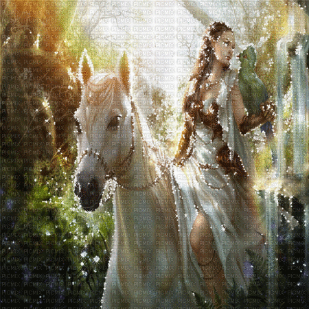 woman with horse milla1959 - Безплатен анимиран GIF