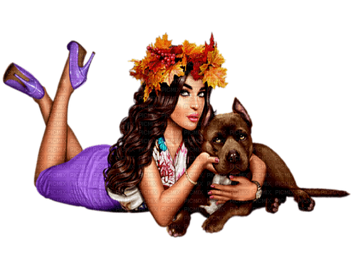 autumn woman with dog by nataliplus - png gratis