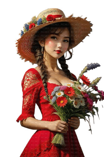 Женщина с цветами - фрее пнг