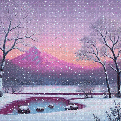 Winter Snowy Mountain Landscape - GIF animé gratuit