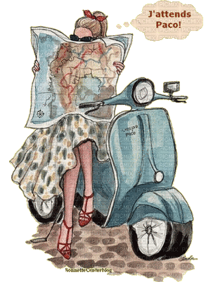 woman with motor scooter bp - Gratis geanimeerde GIF