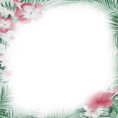 soave frame tropical summer flowers pink green - Free PNG